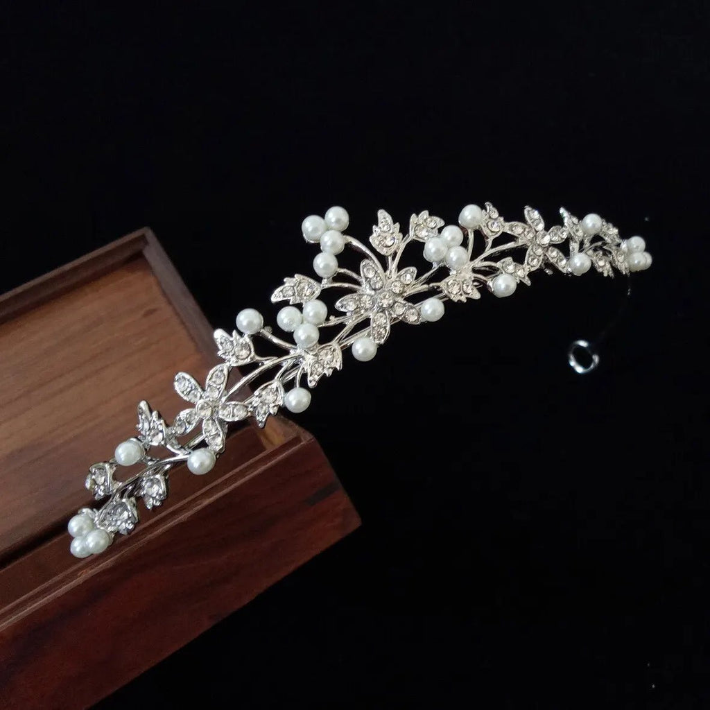 Pearl & Rhinestone Princess Crown Bridal Headband - Luzilly Bridal & Apparel