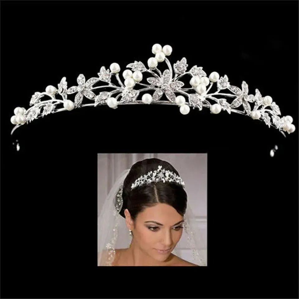 Pearl & Rhinestone Princess Crown Bridal Headband - Luzilly Bridal & Apparel