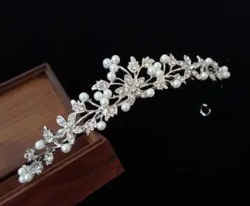 Pearl & Rhinestone Princess Crown Bridal Headband - Luzilly Bridal & Apparel