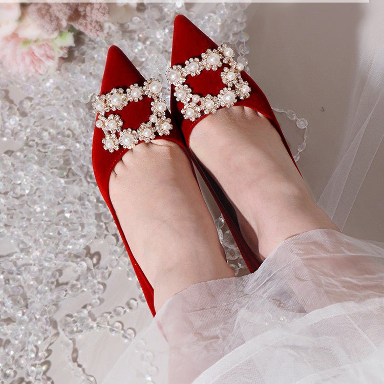 Pearl Rhinestone Single Shoes Stiletto Wedding Shoes - Luzilly Bridal & Apparel