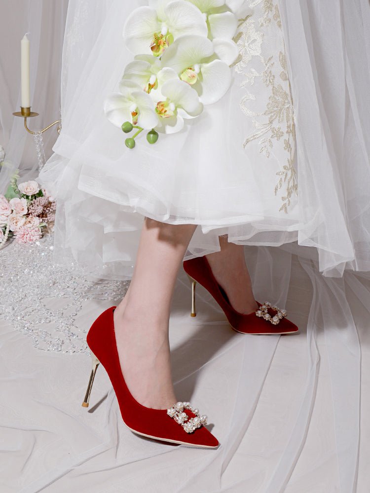 Pearl Rhinestone Single Shoes Stiletto Wedding Shoes - Luzilly Bridal & Apparel
