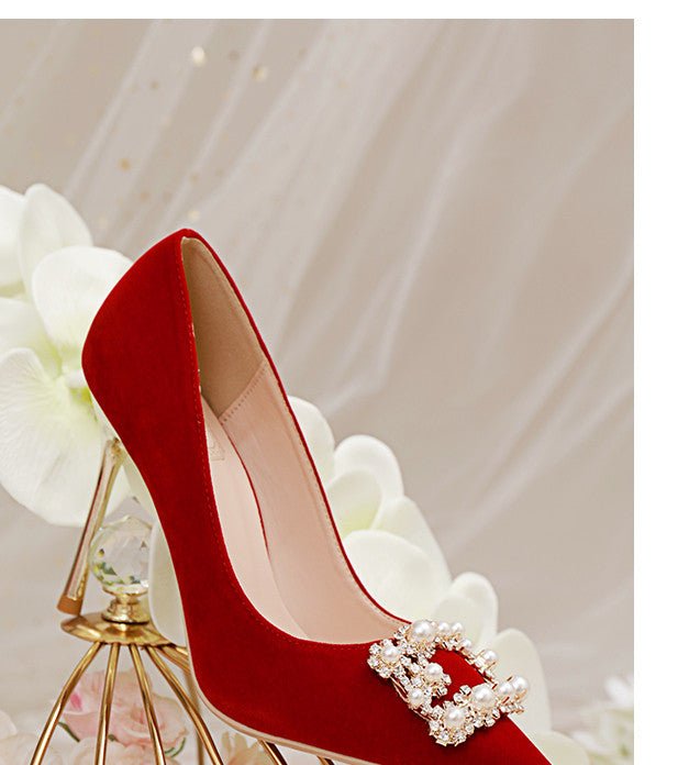 Pearl Rhinestone Single Shoes Stiletto Wedding Shoes - Luzilly Bridal & Apparel
