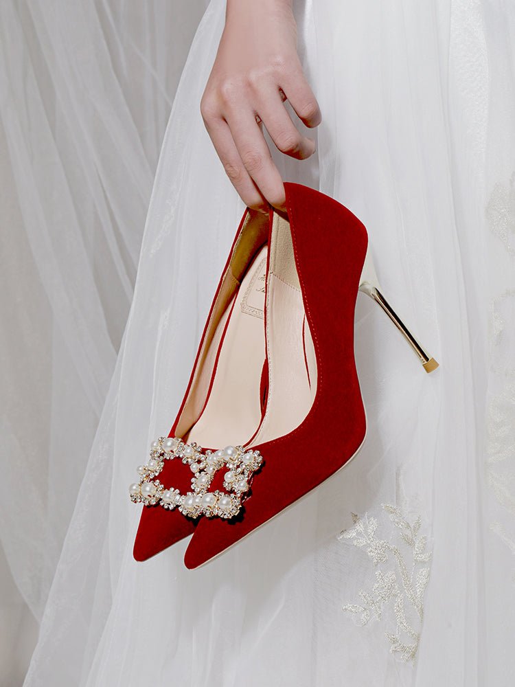 Pearl Rhinestone Single Shoes Stiletto Wedding Shoes - Luzilly Bridal & Apparel