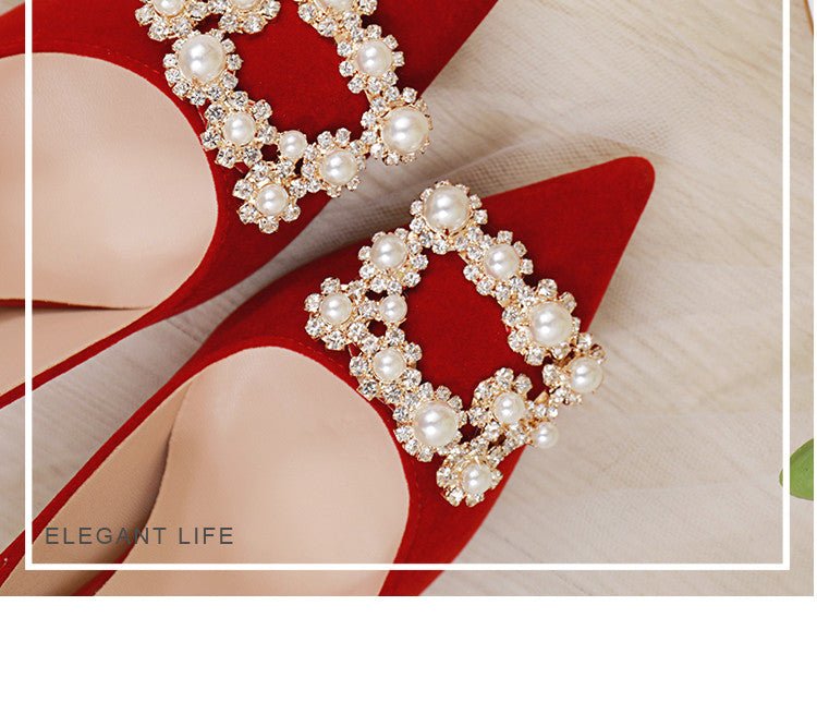 Pearl Rhinestone Single Shoes Stiletto Wedding Shoes - Luzilly Bridal & Apparel