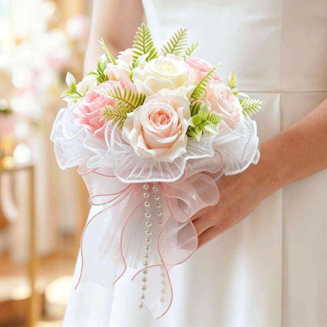 Pearl Silk Rose Bridal Bouquet in Soft Neutrals - Luzilly Bridal & Apparel