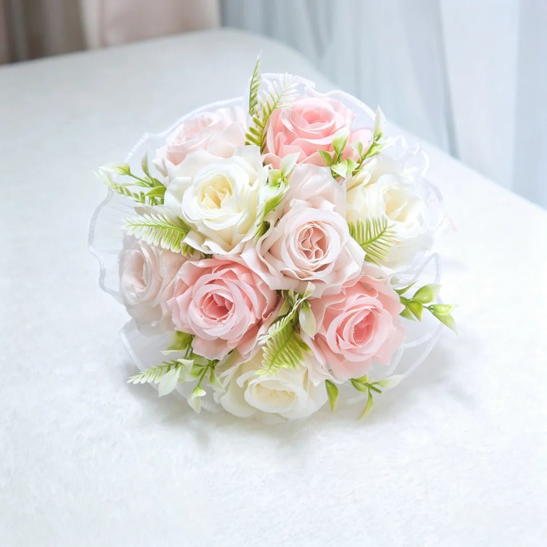 Pearl Silk Rose Bridal Bouquet in Soft Neutrals - Luzilly Bridal & Apparel