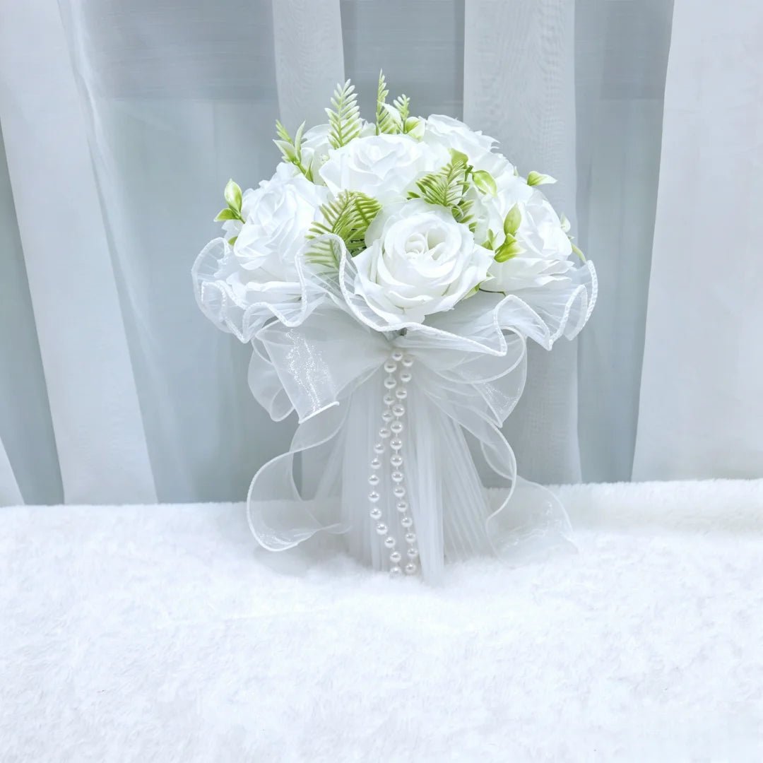 Pearl Silk Rose Bridal Bouquet in Soft Neutrals - Luzilly Bridal & Apparel