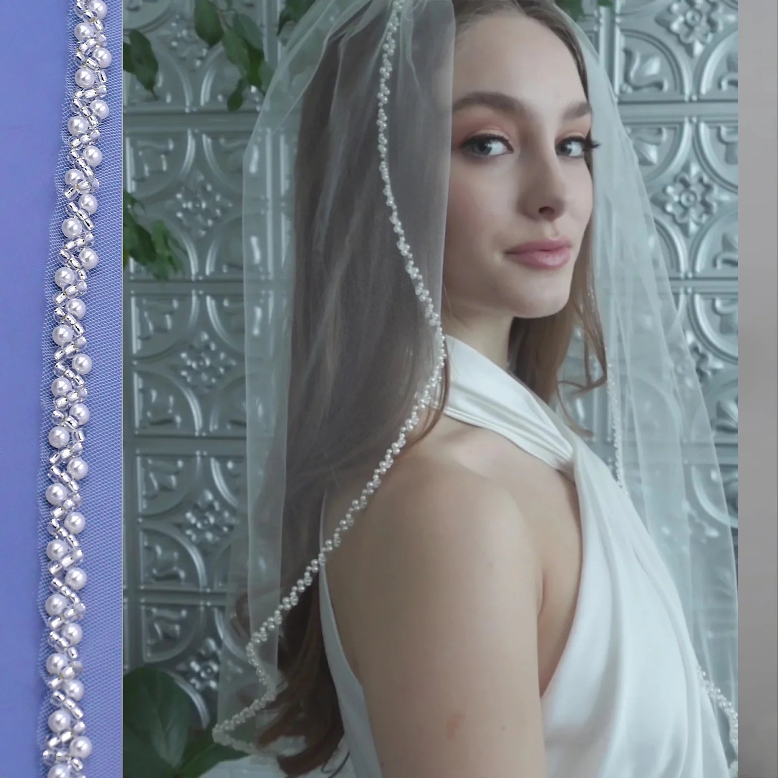 Pearl & Silver Beaded Edge Wedding Veil - Luzilly Bridal & Apparel
