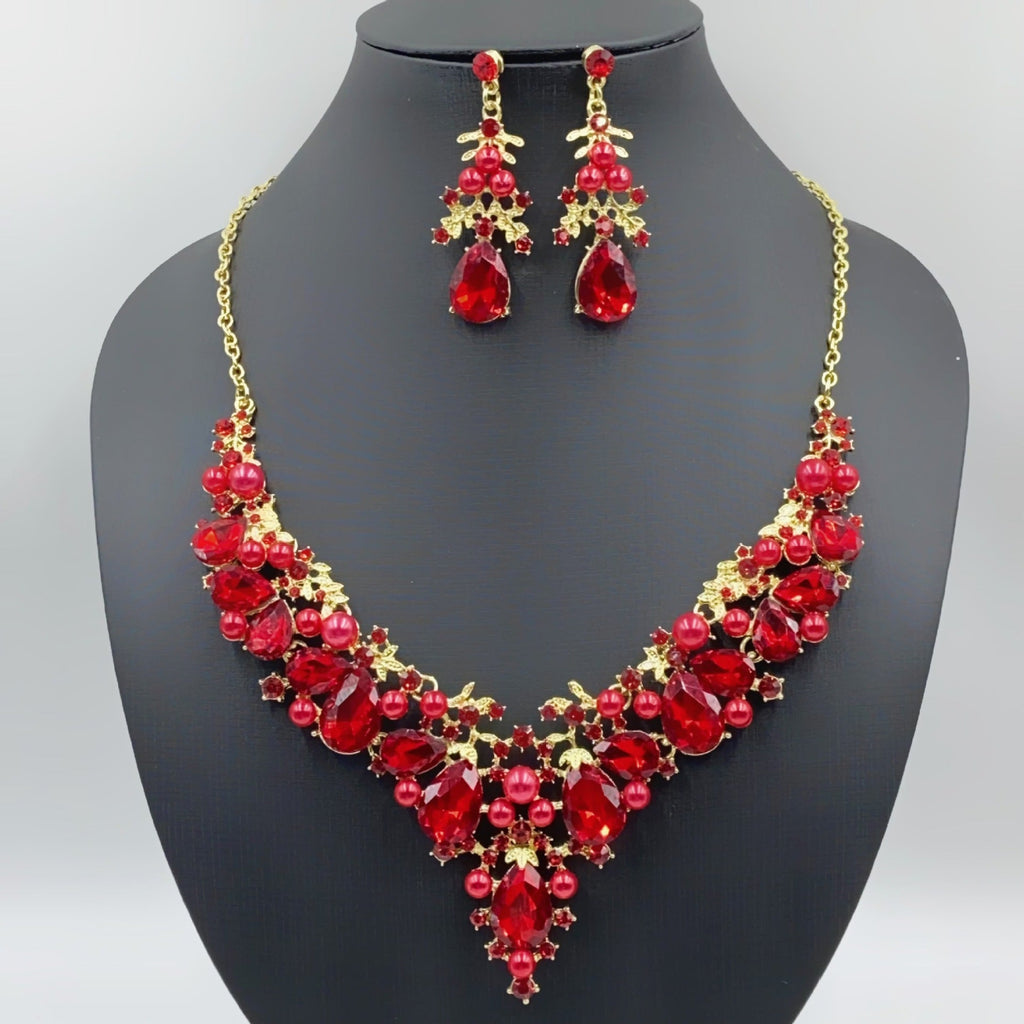 Pearl Teardrop & Rhinestone Necklace Set - Luzilly Bridal & Apparel