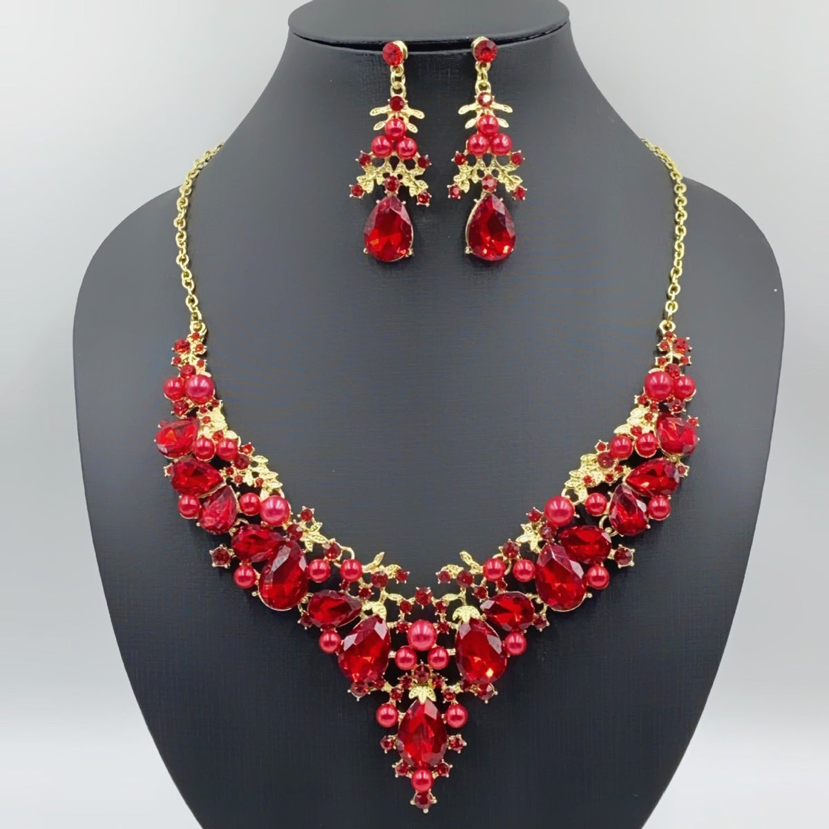 Pearl Teardrop & Rhinestone Necklace Set - Luzilly Bridal & Apparel