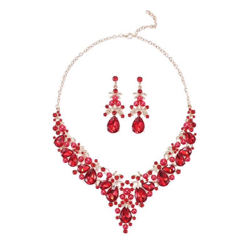 Pearl Teardrop & Rhinestone Necklace Set - Luzilly Bridal & Apparel