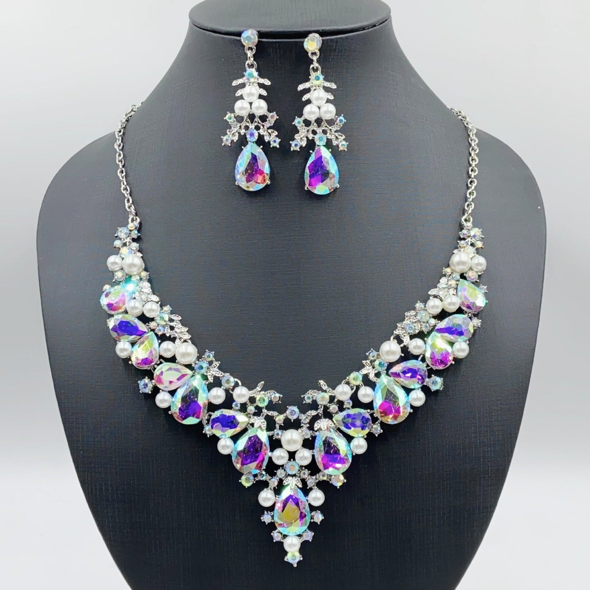 Pearl Teardrop & Rhinestone Necklace Set - Luzilly Bridal & Apparel