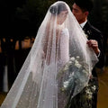 Pearl Two-Tier Blusher Drop Wedding Veil with Comb - Luzilly Bridal & Apparel