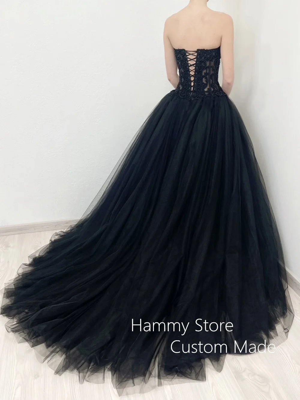 Pearls Gothic Wedding Dress Customized Sweetheart Applique Ball Gown Corset Bride Dresses Robe Mariee Black Wedding Gowns - Luzilly Bridal & Apparel