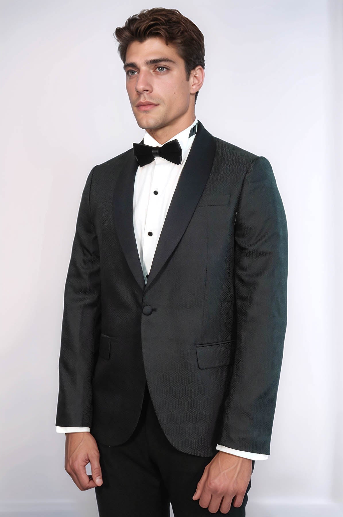 Pentagon Patterned Shawl Lapel Black Men Evening Jacket - Wessi - Luzilly Bridal & Apparel