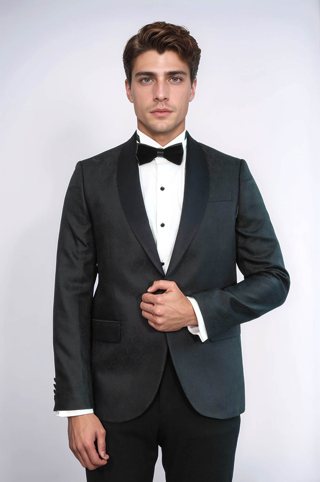 Pentagon Patterned Shawl Lapel Black Men Evening Jacket - Wessi - Luzilly Bridal & Apparel