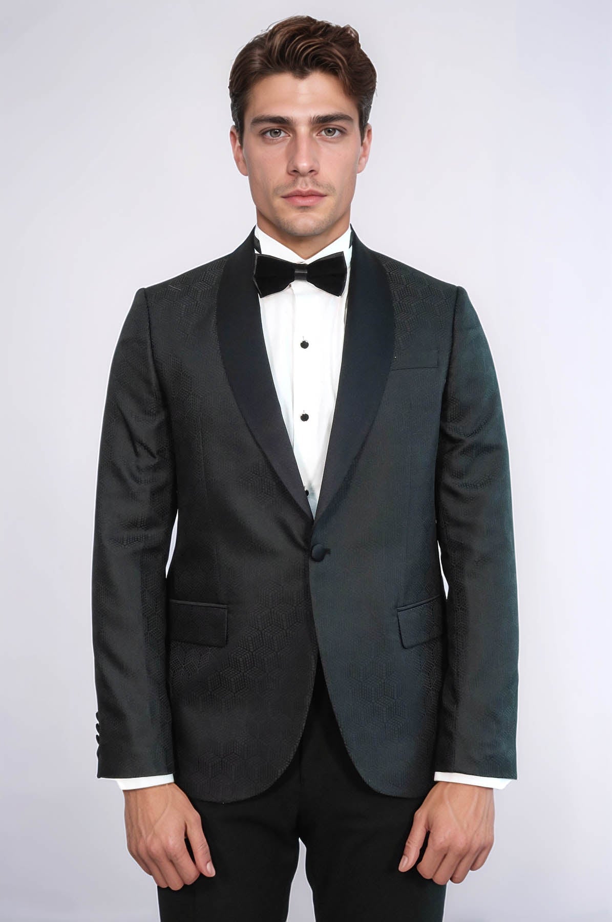 Pentagon Patterned Shawl Lapel Black Men Evening Jacket - Wessi - Luzilly Bridal & Apparel