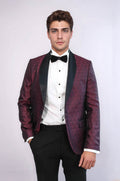 Pentagon Patterned Shawl Lapel Burgundy Men Dinner Jacket - Wessi - Luzilly Bridal & Apparel