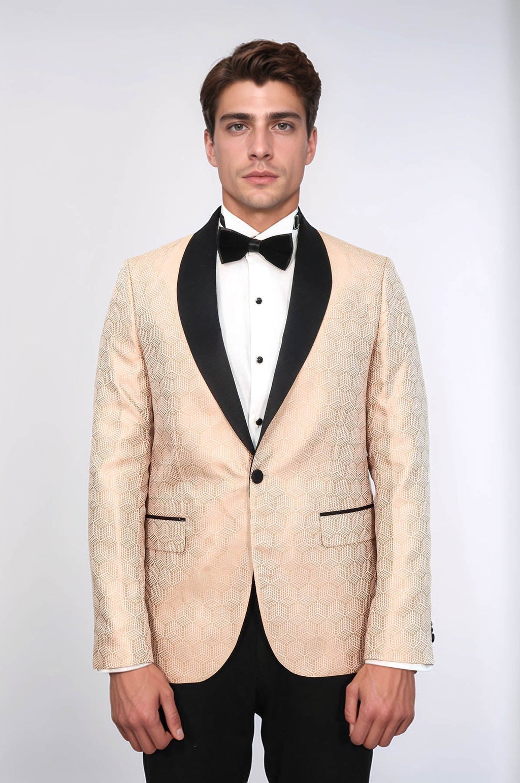 Pentagon Patterned Shawl Lapel Cream Men Dinner Jacket - Wessi - Luzilly Bridal & Apparel