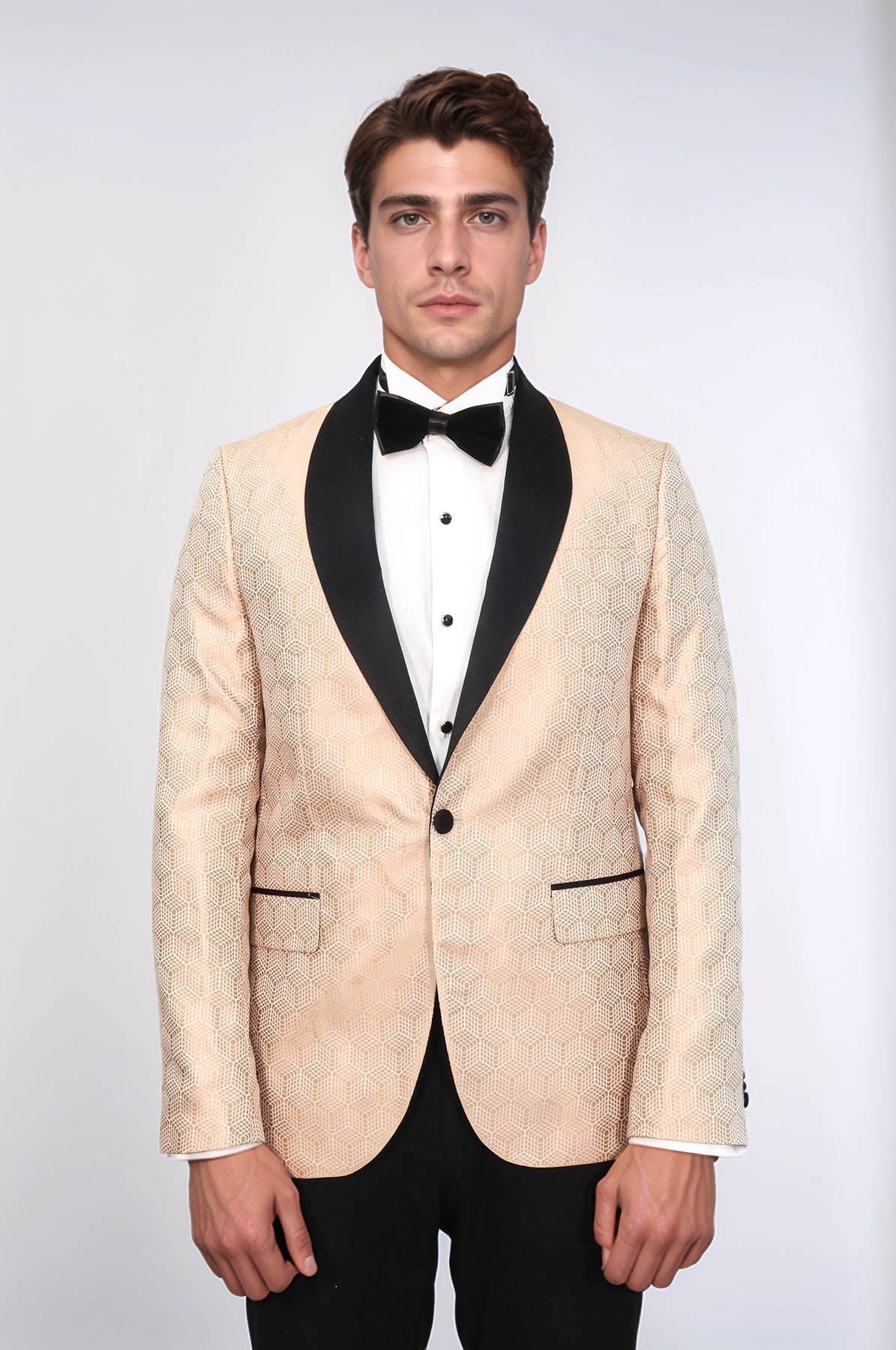 Pentagon Patterned Shawl Lapel Cream Men Dinner Jacket - Wessi - Luzilly Bridal & Apparel