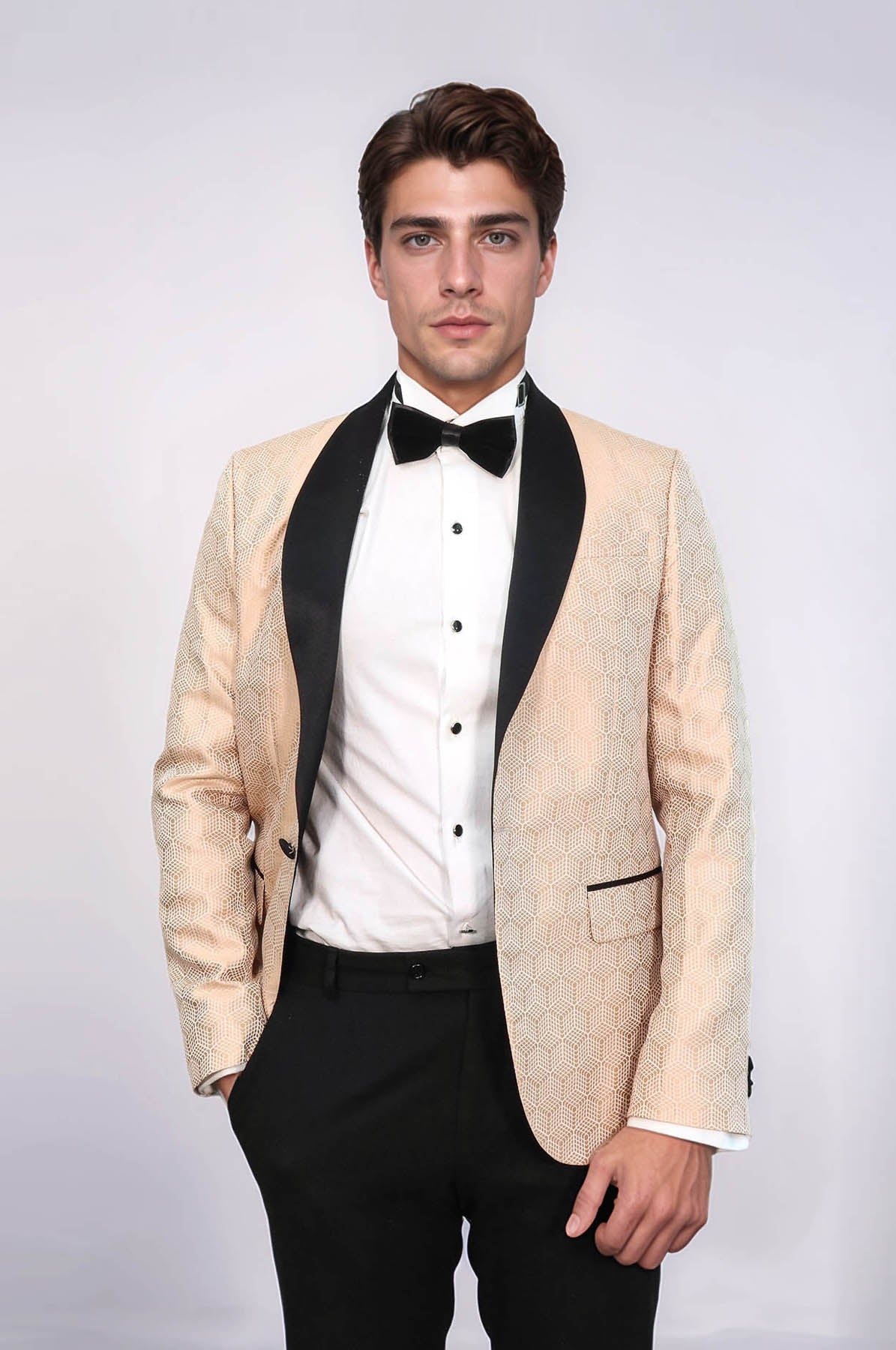 Pentagon Patterned Shawl Lapel Cream Men Dinner Jacket - Wessi - Luzilly Bridal & Apparel