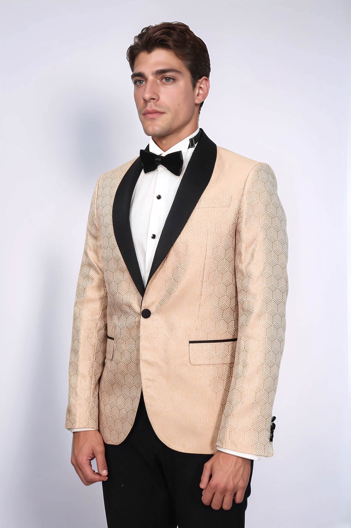 Pentagon Patterned Shawl Lapel Cream Men Dinner Jacket - Wessi - Luzilly Bridal & Apparel