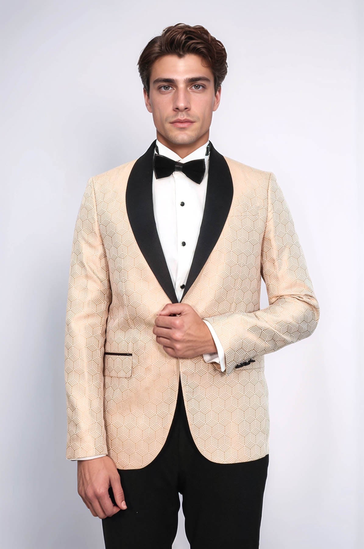 Pentagon Patterned Shawl Lapel Cream Men Dinner Jacket - Wessi - Luzilly Bridal & Apparel