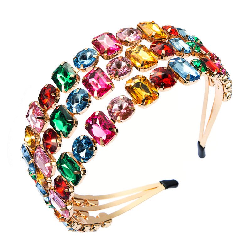 Personality Exaggerated Metal Three-Row Black And White Super Flash Glass Drill Headband Fashion Ball Bride Pressure Hair Headband Woman - Luzilly Bridal & Apparel