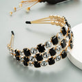 Personality Exaggerated Metal Three-Row Black And White Super Flash Glass Drill Headband Fashion Ball Bride Pressure Hair Headband Woman - Luzilly Bridal & Apparel