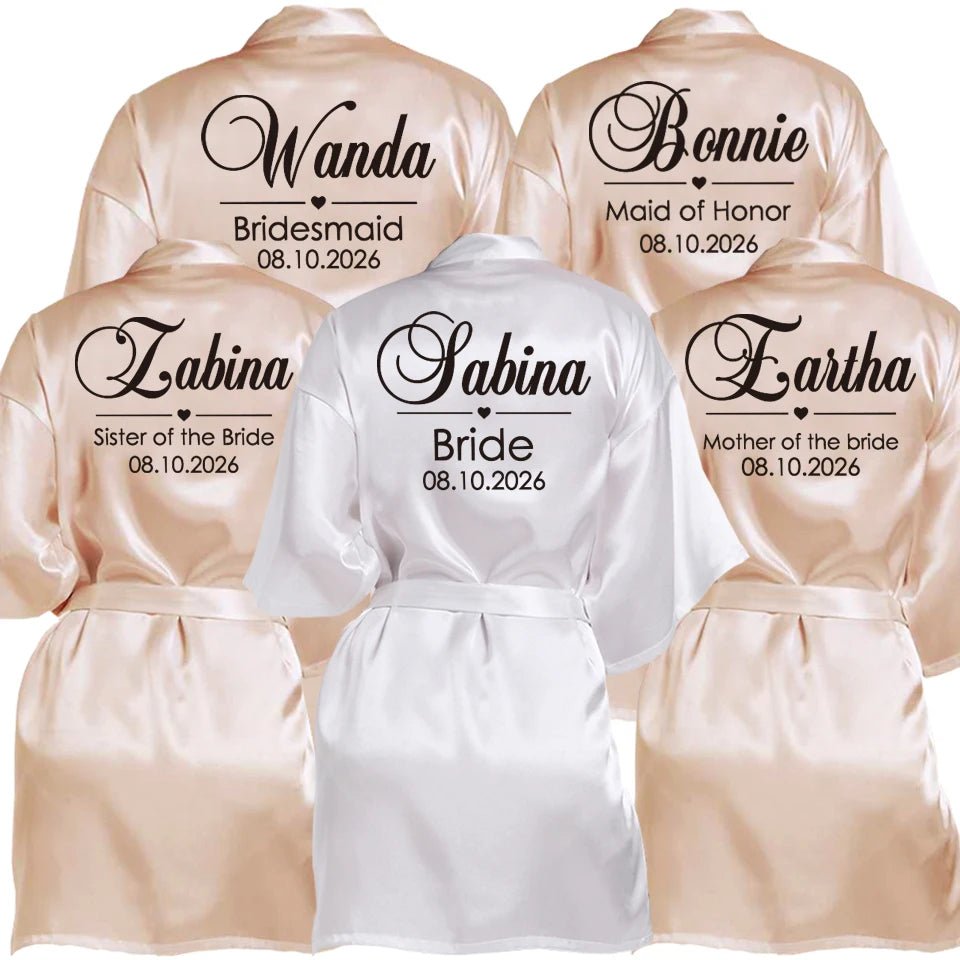Personalized Name and Date Faux-Silk Bridal Robe - Luzilly Bridal & Apparel