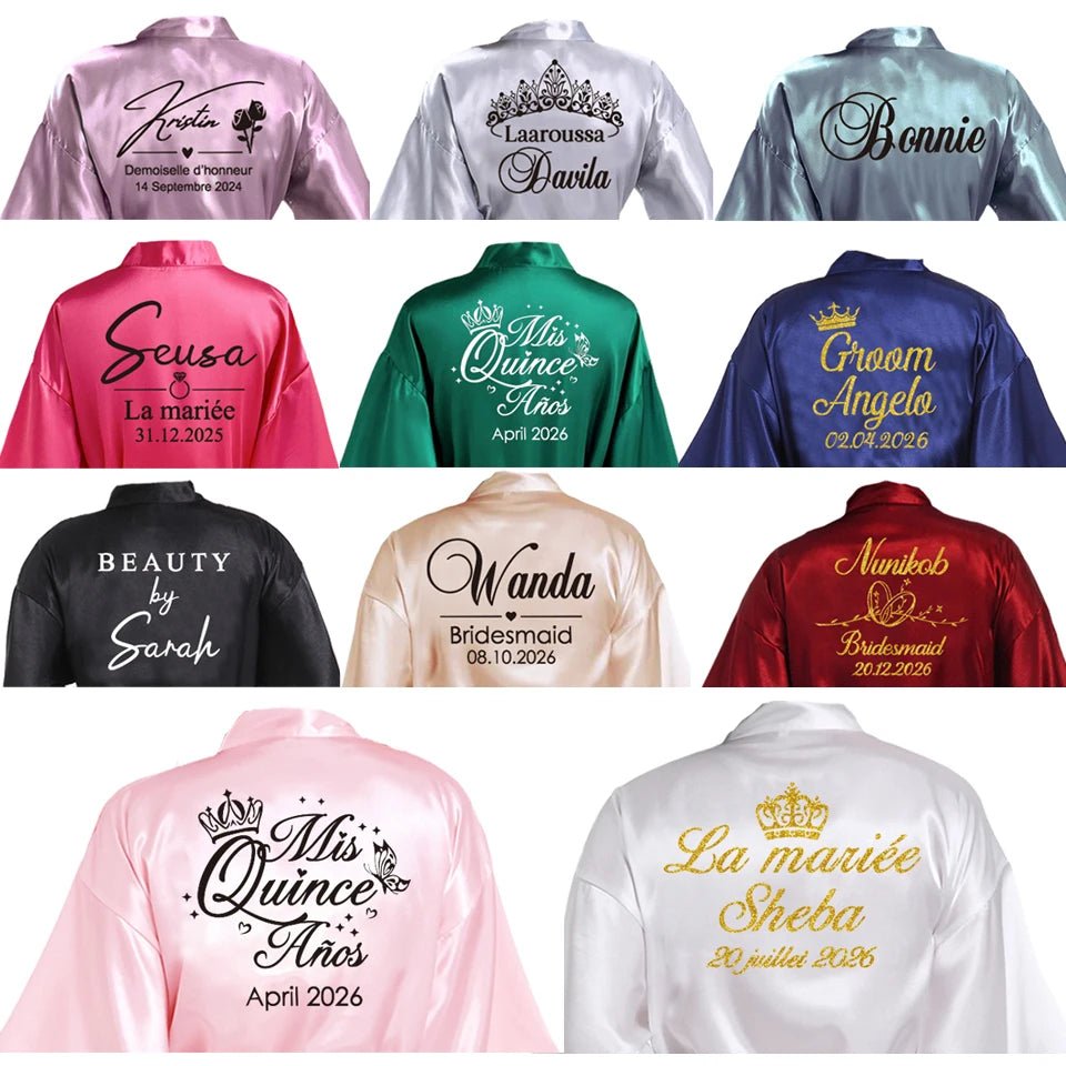 Personalized Name and Date Faux-Silk Bridal Robe - Luzilly Bridal & Apparel