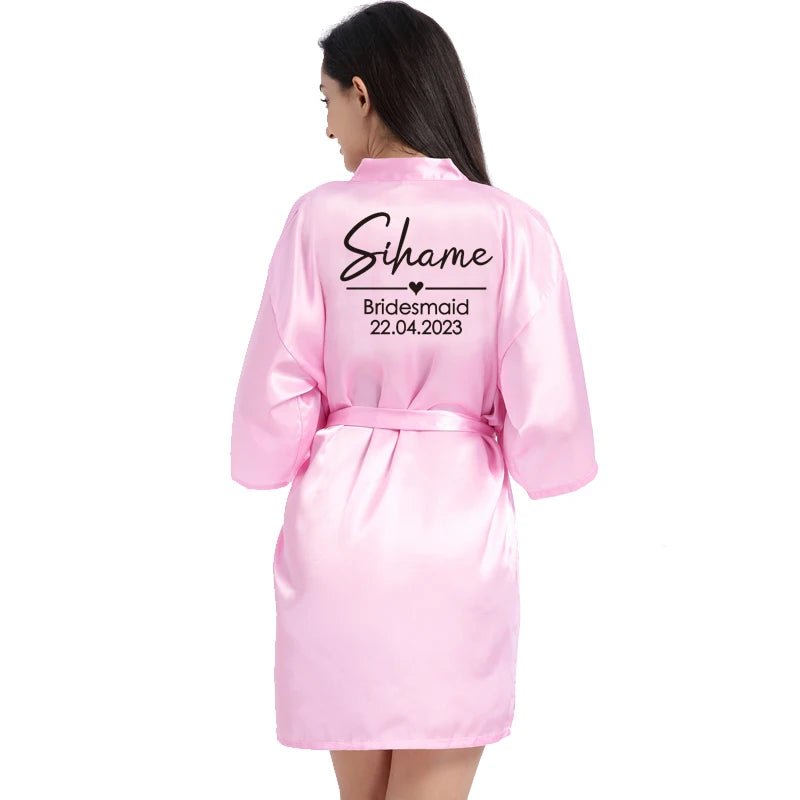 Personalized Name and Date Satin Bridal Robe - Luzilly Bridal & Apparel