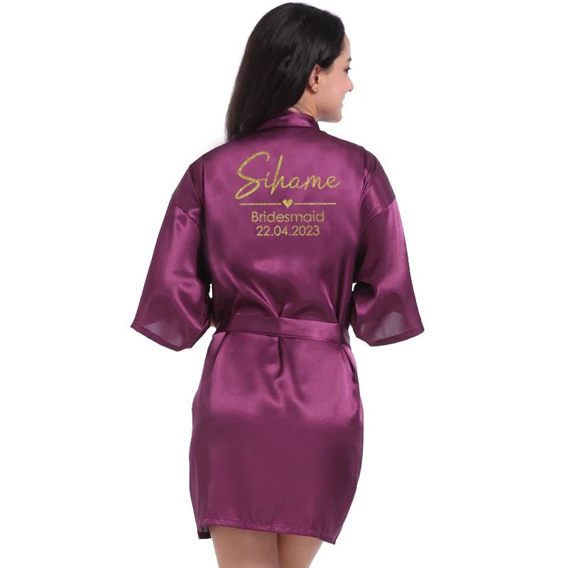 Personalized Name and Date Satin Bridal Robe - Luzilly Bridal & Apparel