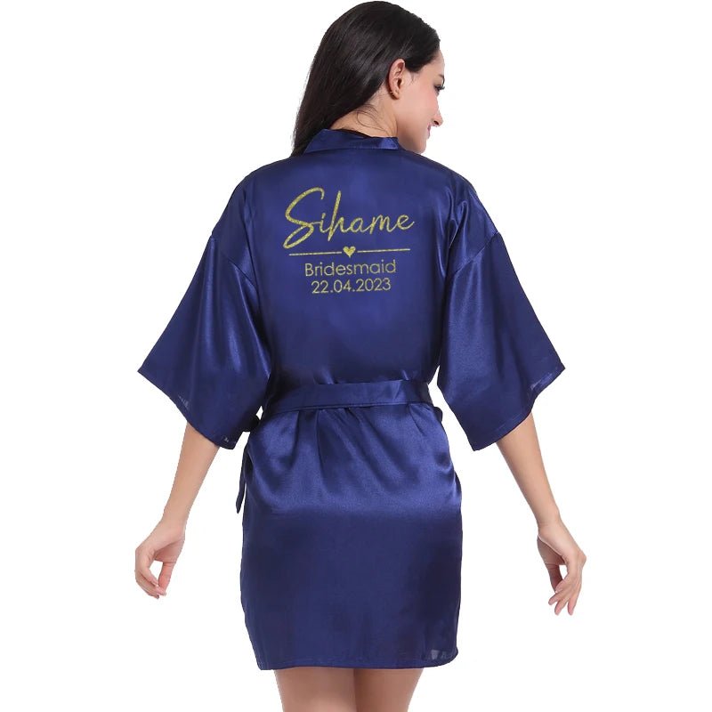 Personalized Name and Date Satin Bridal Robe - Luzilly Bridal & Apparel