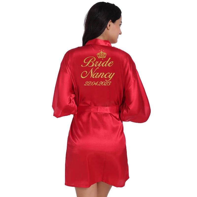 Personalized Name and Date Satin Bridal Robe - Luzilly Bridal & Apparel