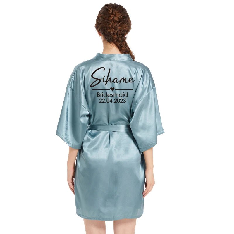 Personalized Name and Date Satin Bridal Robe - Luzilly Bridal & Apparel