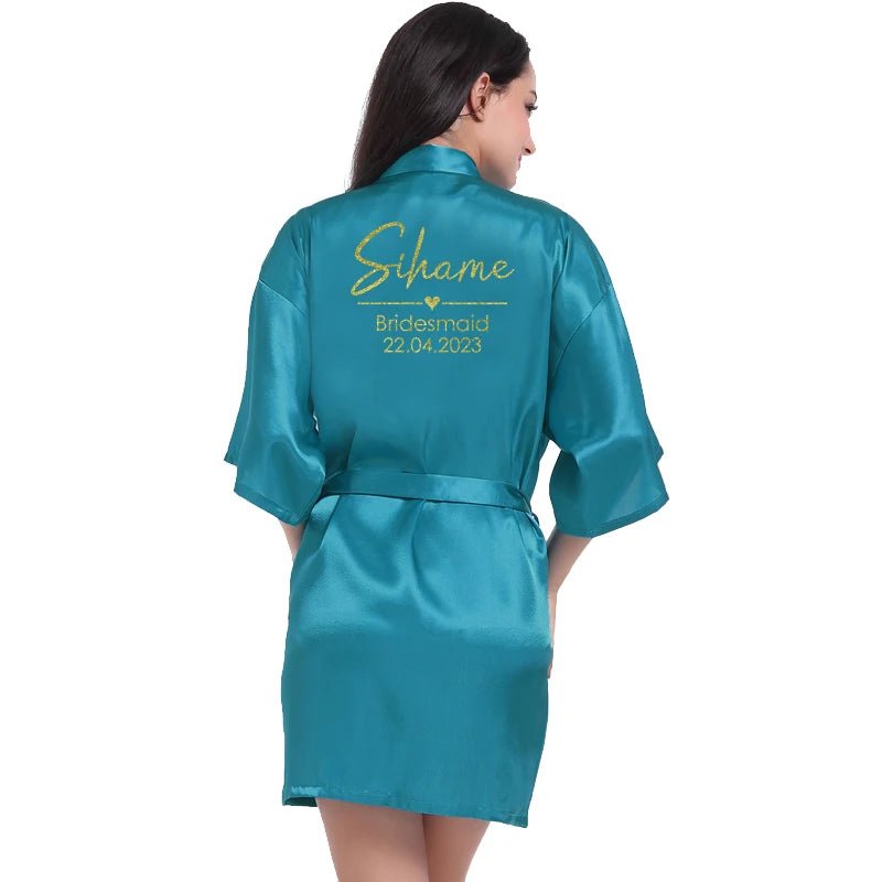 Personalized Name and Date Satin Bridal Robe - Luzilly Bridal & Apparel