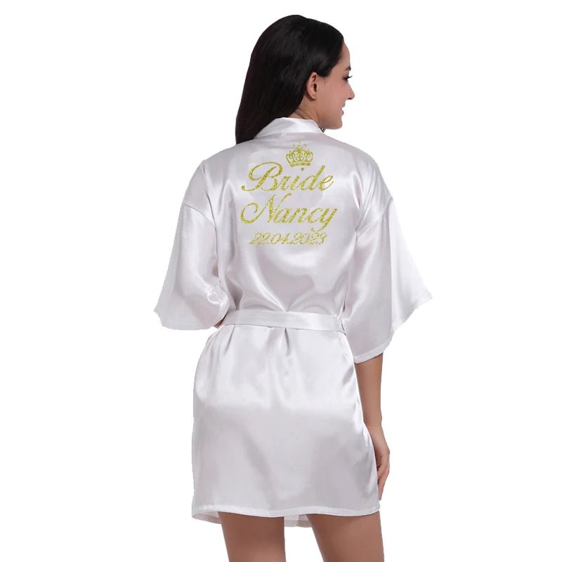 Personalized Name and Date Satin Bridal Robe - Luzilly Bridal & Apparel
