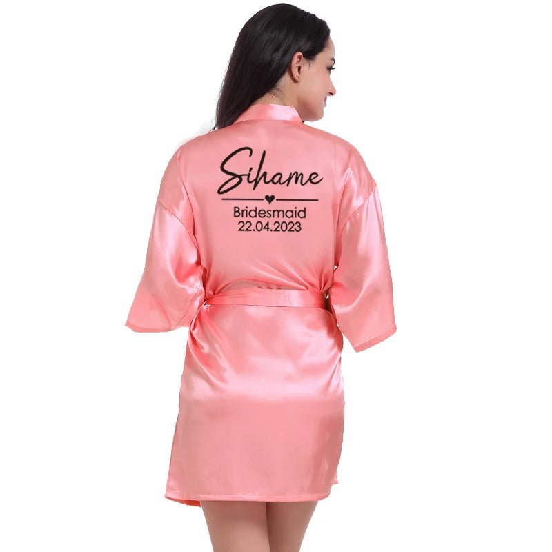 Personalized Name and Date Satin Bridal Robe - Luzilly Bridal & Apparel