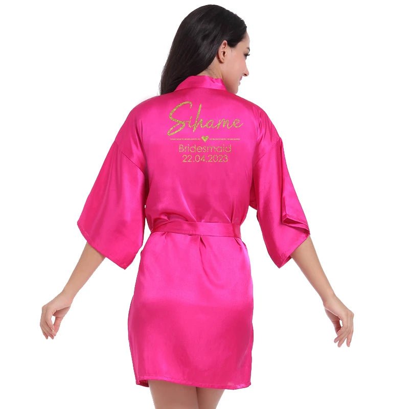 Personalized Name and Date Satin Bridal Robe - Luzilly Bridal & Apparel