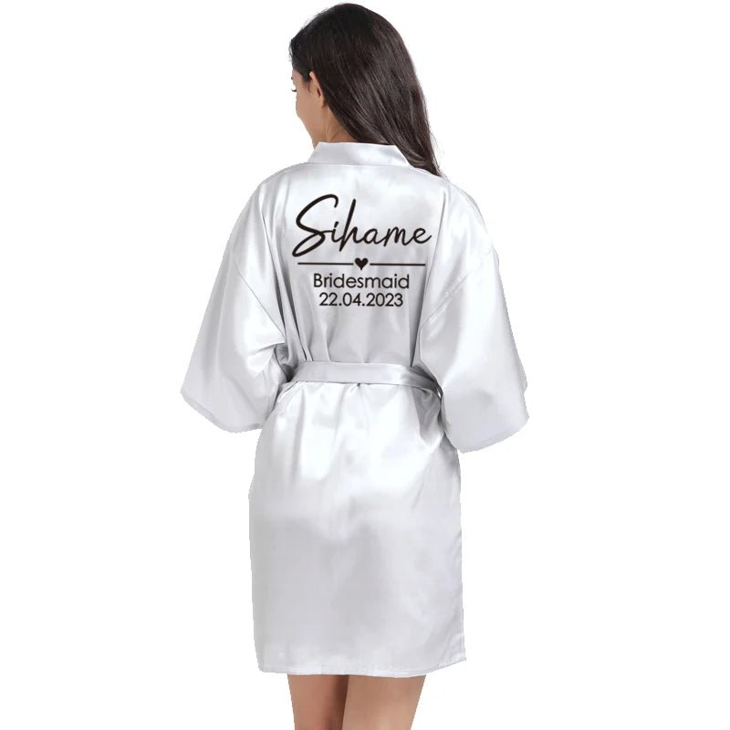 Personalized Name and Date Satin Bridal Robe - Luzilly Bridal & Apparel