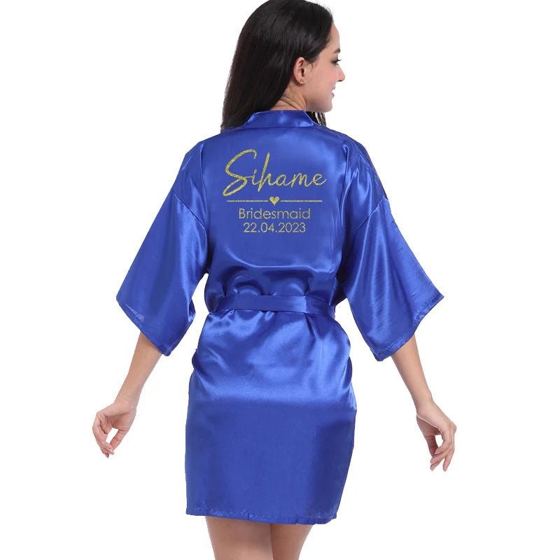 Personalized Name and Date Satin Bridal Robe - Luzilly Bridal & Apparel