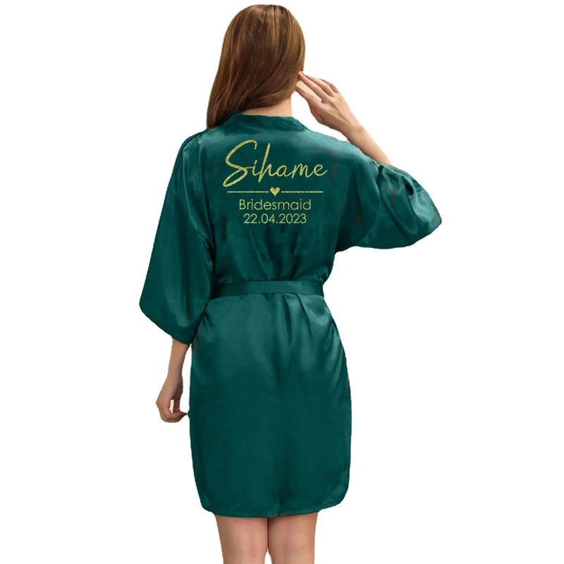 Personalized Name and Date Satin Bridal Robe - Luzilly Bridal & Apparel