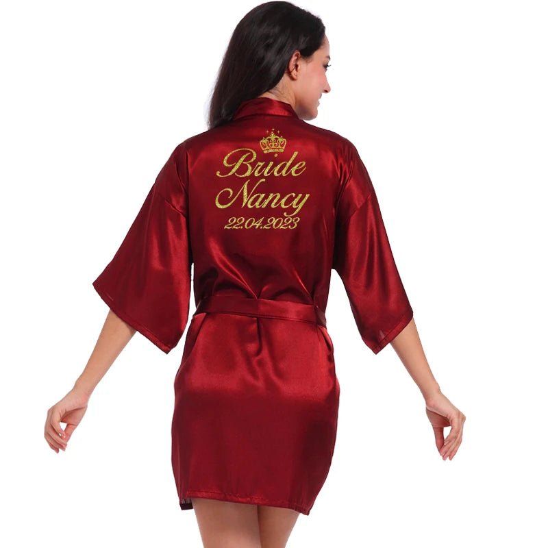 Personalized Name and Date Satin Bridal Robe - Luzilly Bridal & Apparel