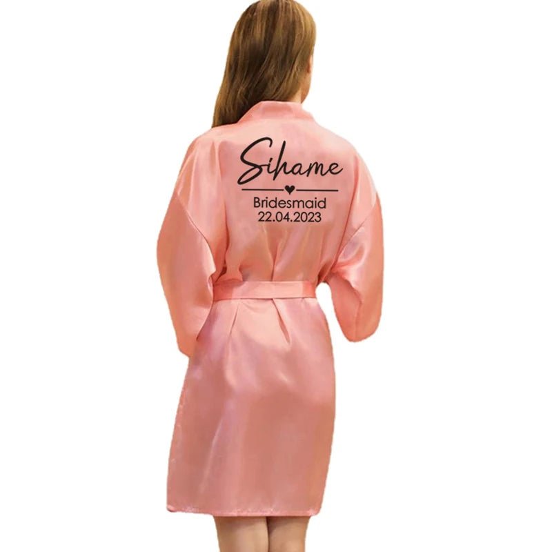 Personalized Name and Date Satin Bridal Robe - Luzilly Bridal & Apparel