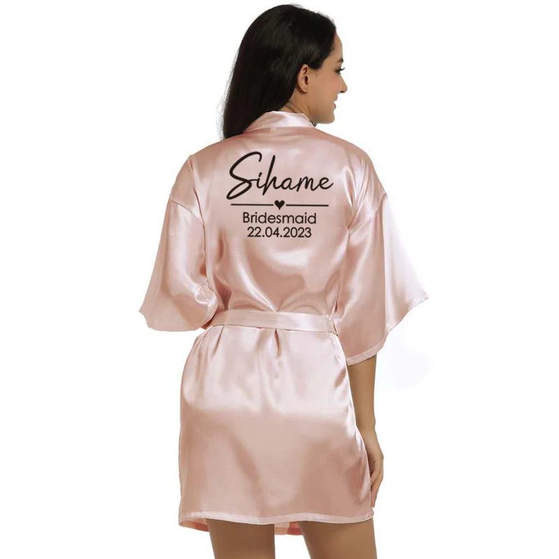Personalized Name and Date Satin Bridal Robe - Luzilly Bridal & Apparel