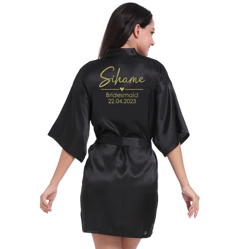 Personalized Name and Date Satin Bridal Robe - Luzilly Bridal & Apparel