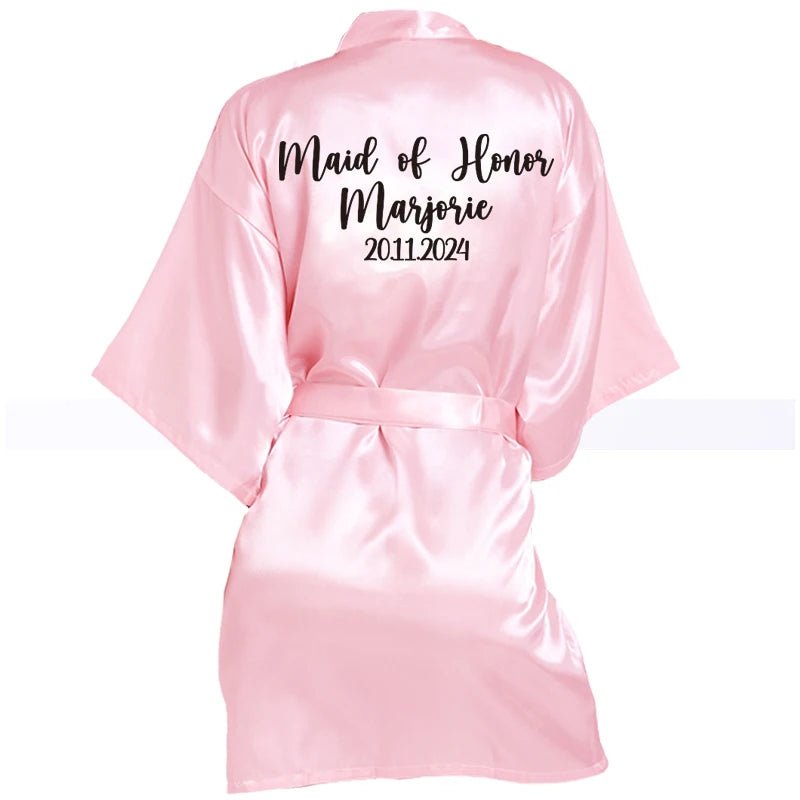 Personalized Name and Logo Faux-Silk Bridal Robe - Luzilly Bridal & Apparel