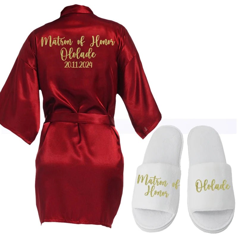 Personalized Name and Logo Faux-Silk Bridal Robe - Luzilly Bridal & Apparel