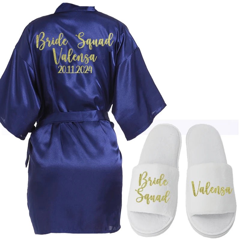 Personalized Name and Logo Faux-Silk Bridal Robe - Luzilly Bridal & Apparel